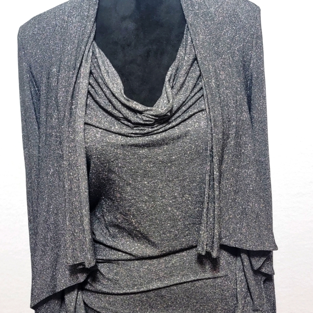 Etcetera Gray Metallic‎ Shimmering Open Cardigan w/ Attached Cami Sz XS. #814
